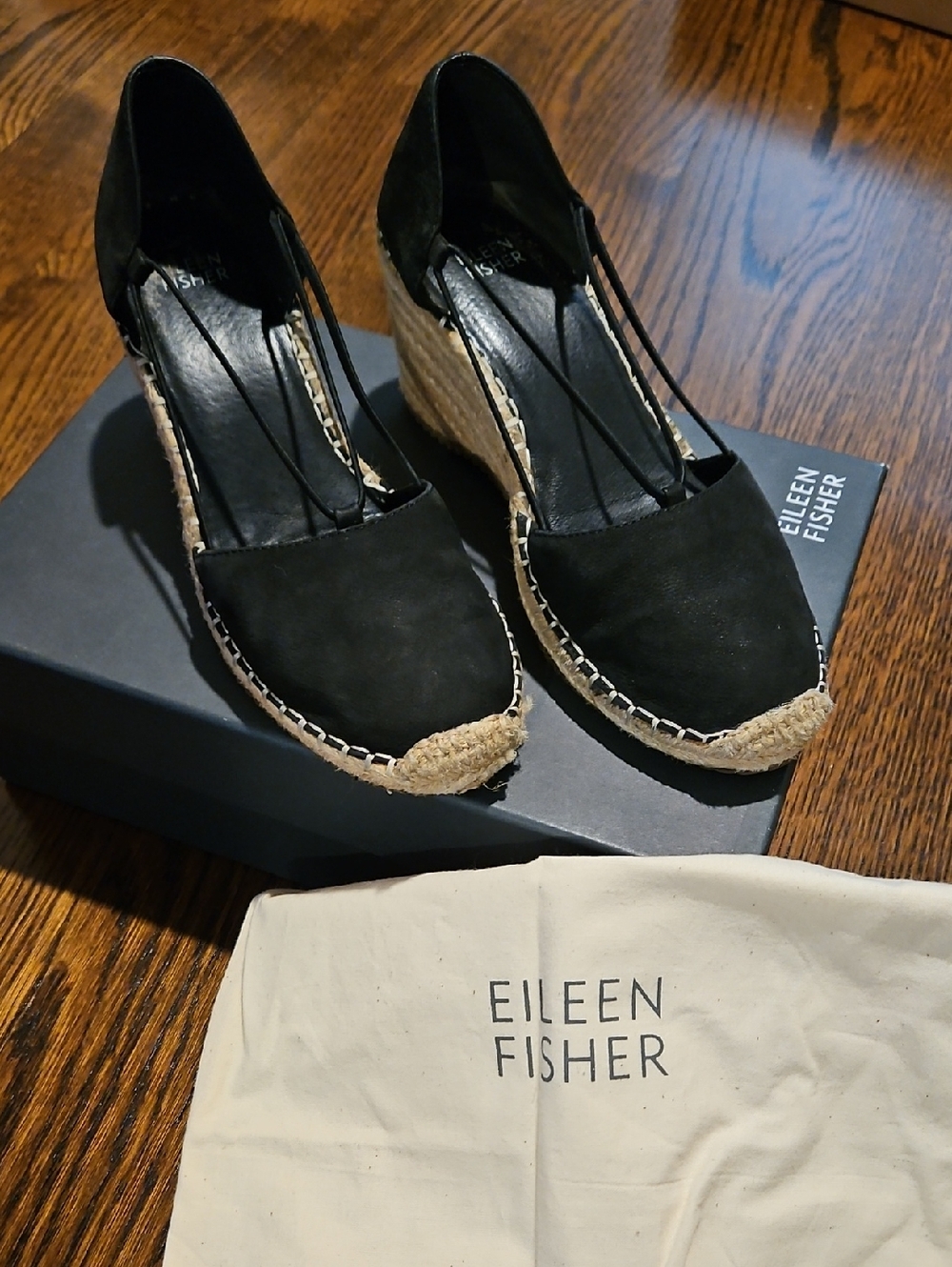Eileen Fisher  Black Espadrilles Size 7 In Excellent Condition